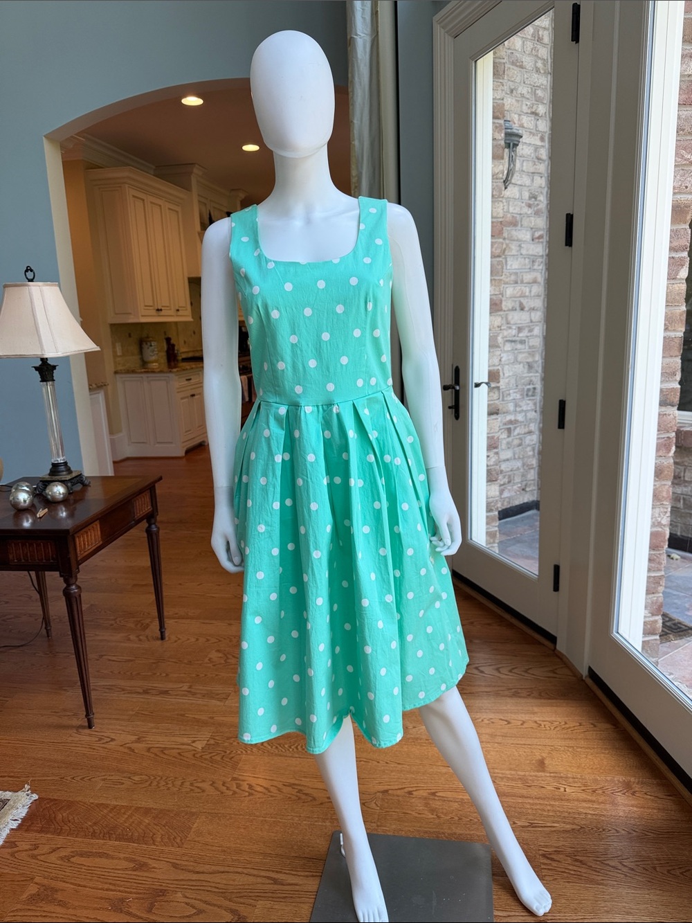 Sleeveless Mint Green Polka Dot Fit & Flare Dress